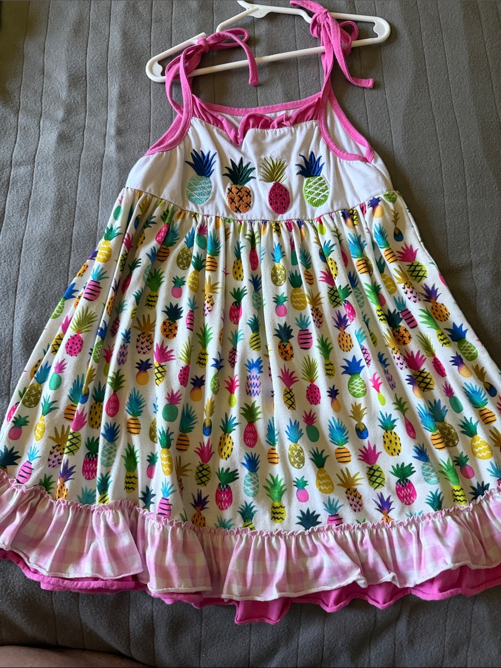Girls Pineapple Print Sundress with Pink Trim